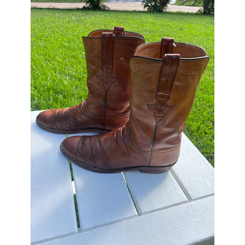 Lucchese Classics Handmade Leather Roper Western Boots Mens 10.5 C Brown L3517R9